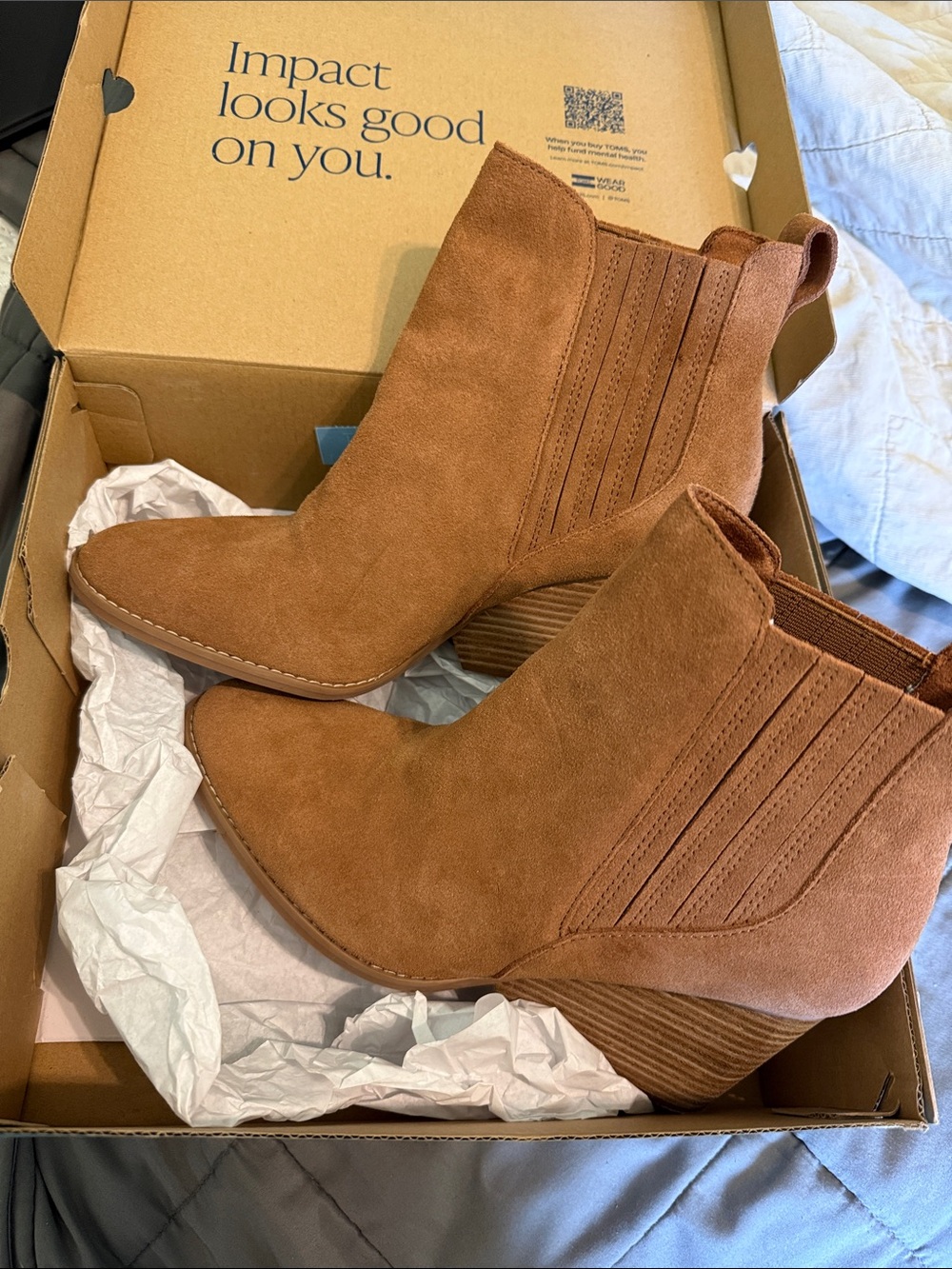 Toms Chestnut Suede Ankle Booties